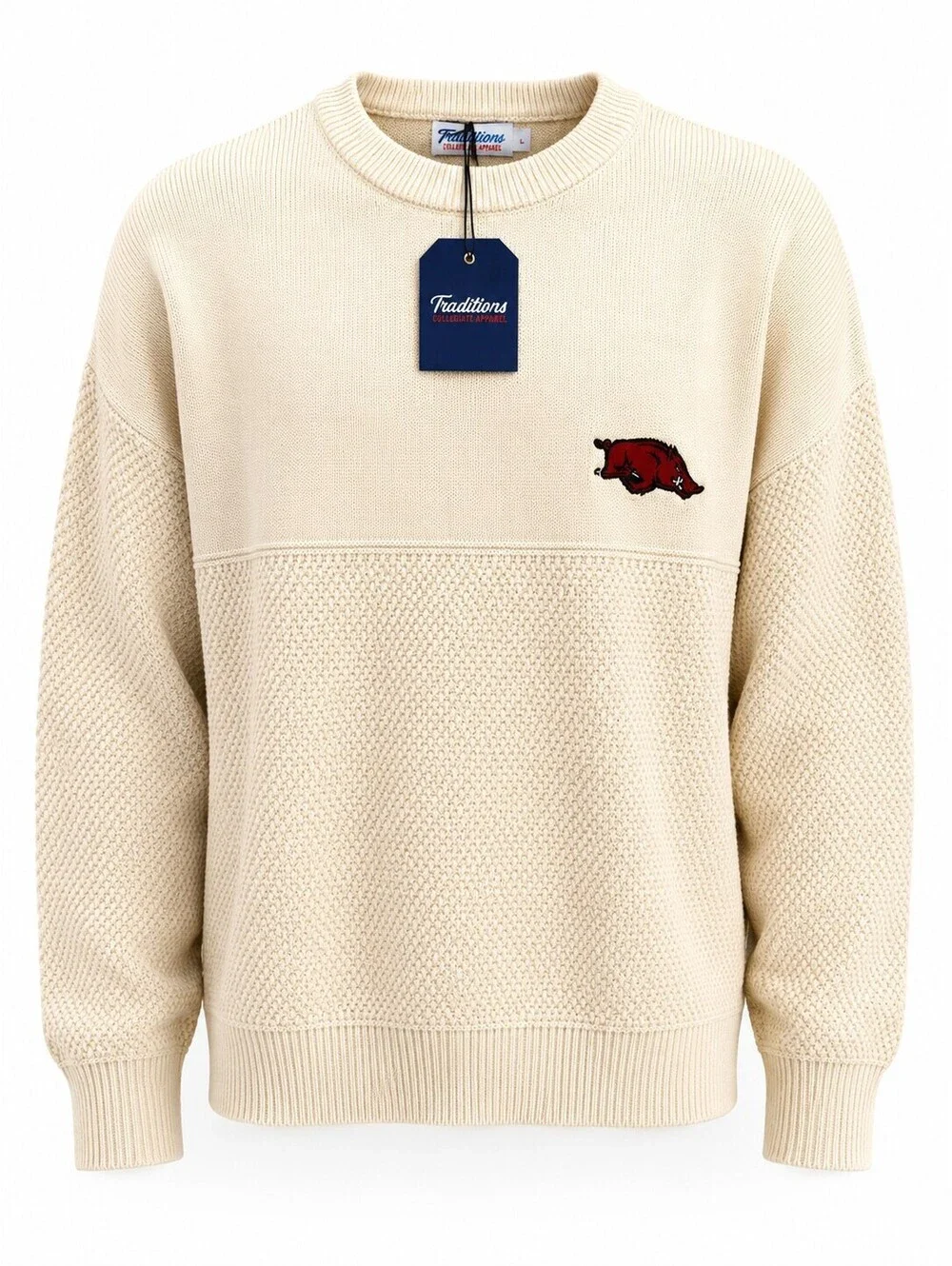 Traditions Arkansas Razorbacks Unisex Knit Sweater L Cream NCAA NWT